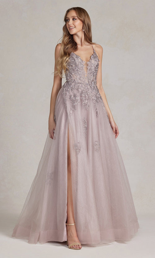 Nox Anabel G1149 Open-Back Long Prom Ball Gown with Beaded Details Dress