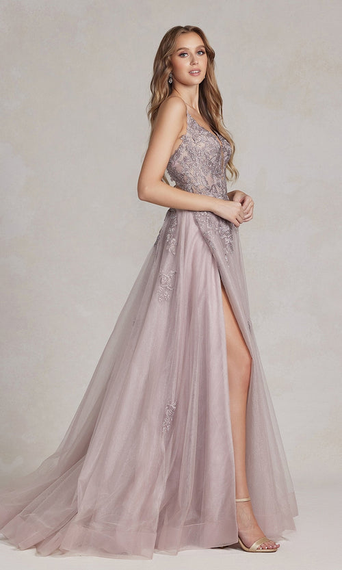 Nox Anabel G1149 Open-Back Long Prom Ball Gown with Beaded Details Dress