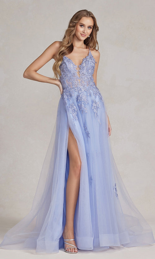 Nox Anabel G1149 Open-Back Long Prom Ball Gown with Beaded Details Dress