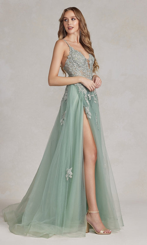 Nox Anabel G1149 Open-Back Long Prom Ball Gown with Beaded Details Dress
