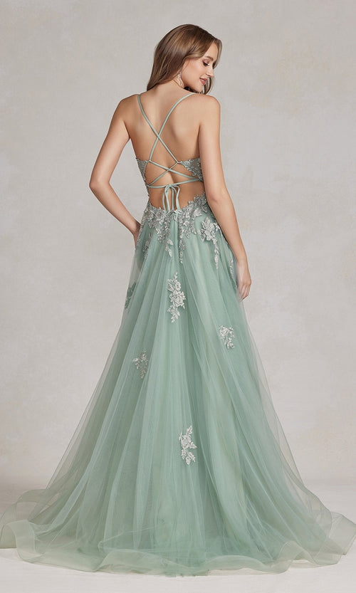 Nox Anabel G1149 Open-Back Long Prom Ball Gown with Beaded Details Dress