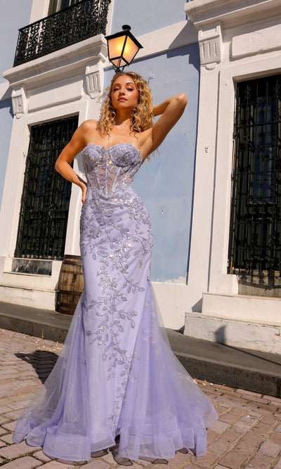 Nox Anabel G1258 Sheer-Bodice Strapless Sleek Mermaid Prom Gown