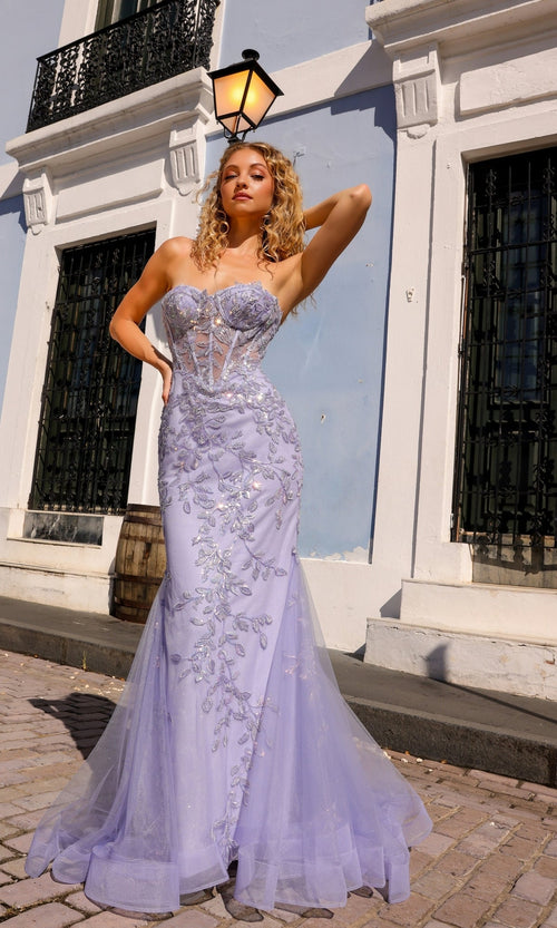 Nox Anabel G1258 Sheer-Bodice Strapless Sleek Mermaid Prom Gown