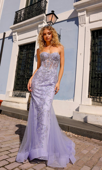 Nox Anabel G1258 Sheer-Bodice Strapless Sleek Mermaid Prom Gown