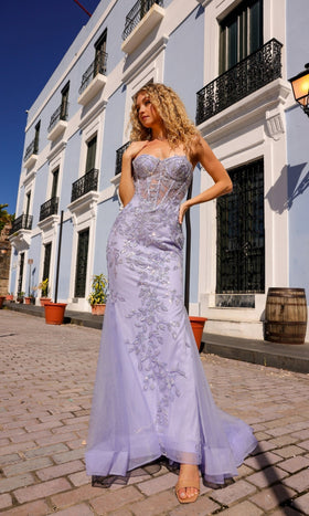 Nox Anabel G1258 Sheer-Bodice Strapless Sleek Mermaid Prom Gown
