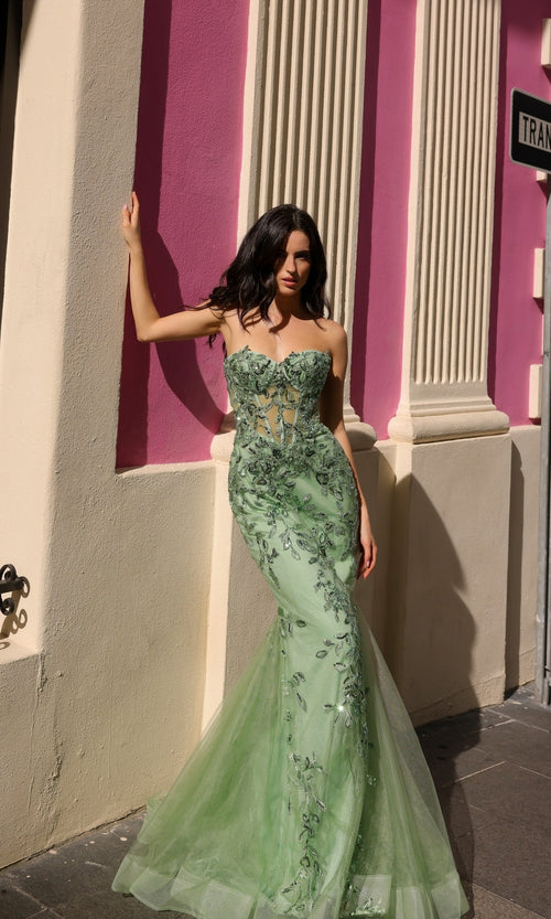Nox Anabel G1258 Sheer-Bodice Strapless Sleek Mermaid Prom Gown
