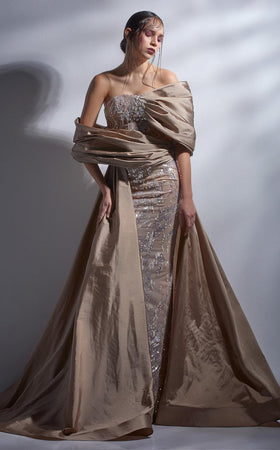 Gaby Charbachy G1265 Gold Glitter A-Line Evening Gown by MNM Couture