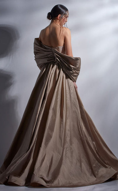 Gaby Charbachi G1265 Gold Glitter A-Line Evening Gown by MNM Couture