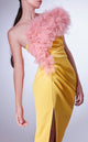 Gaby Charbachi G1301 Yellow One-Shoulder Ruffled Gown by MNM Couture