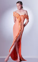 Gaby Charbachi Orange Off-Shoulder Ruffled Gown by MNM Couture