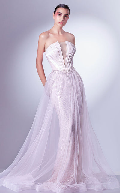 Gaby Charbachi G1327 Strapless Corset Sheath Gown with Overskirt - Pink