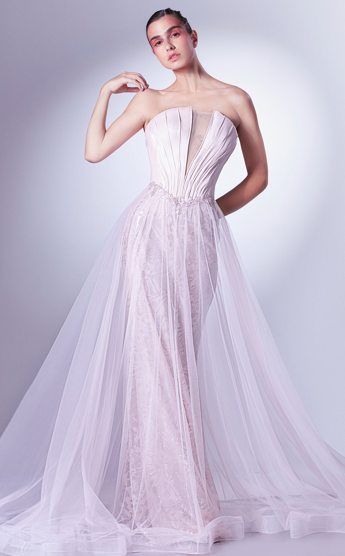 Gaby Charbachi G1327 Strapless Corset Sheath Gown with Overskirt - Pink
