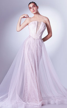 Gaby Charbachy G1327 Strapless Corset Sheath Gown with Overskirt - Pink