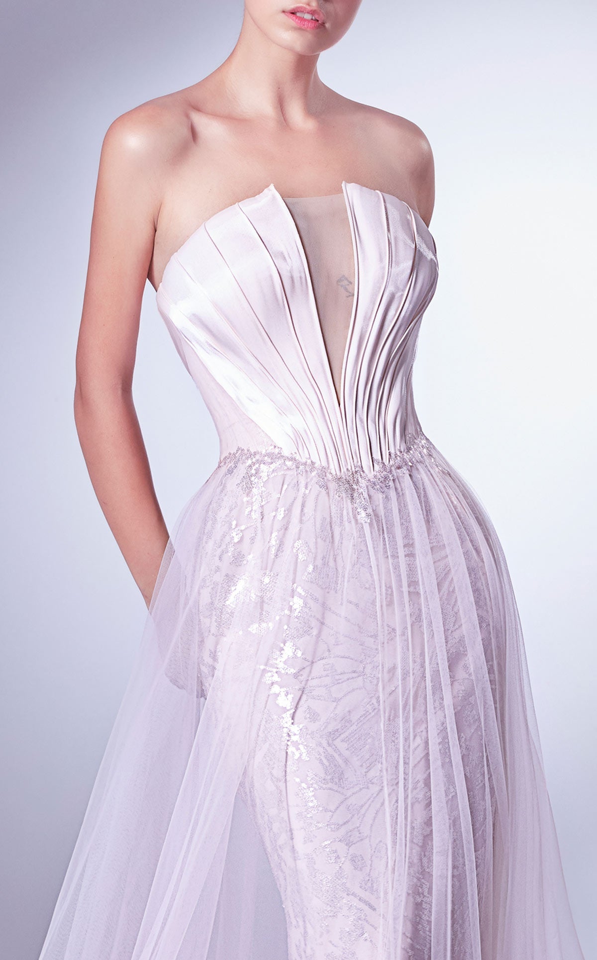 Gaby Charbachi G1327 Strapless Corset Sheath Gown with Overskirt - Pink