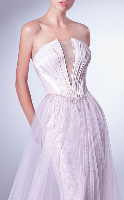 Gaby Charbachi G1327 Strapless Corset Sheath Gown with Overskirt - Pink