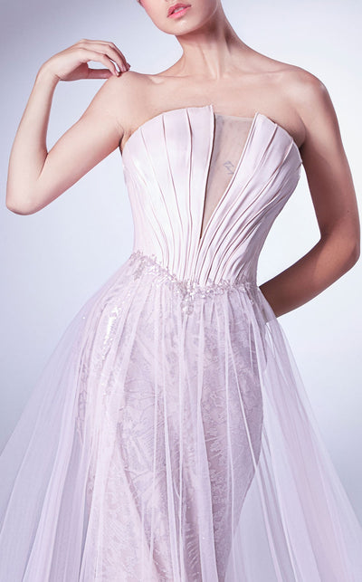 Gaby Charbachi G1327 Strapless Corset Sheath Gown with Overskirt - Pink