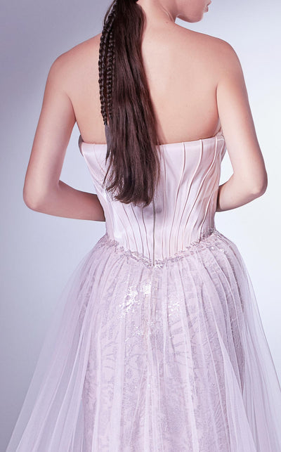 Gaby Charbachi G1327 Strapless Corset Sheath Gown with Overskirt - Pink