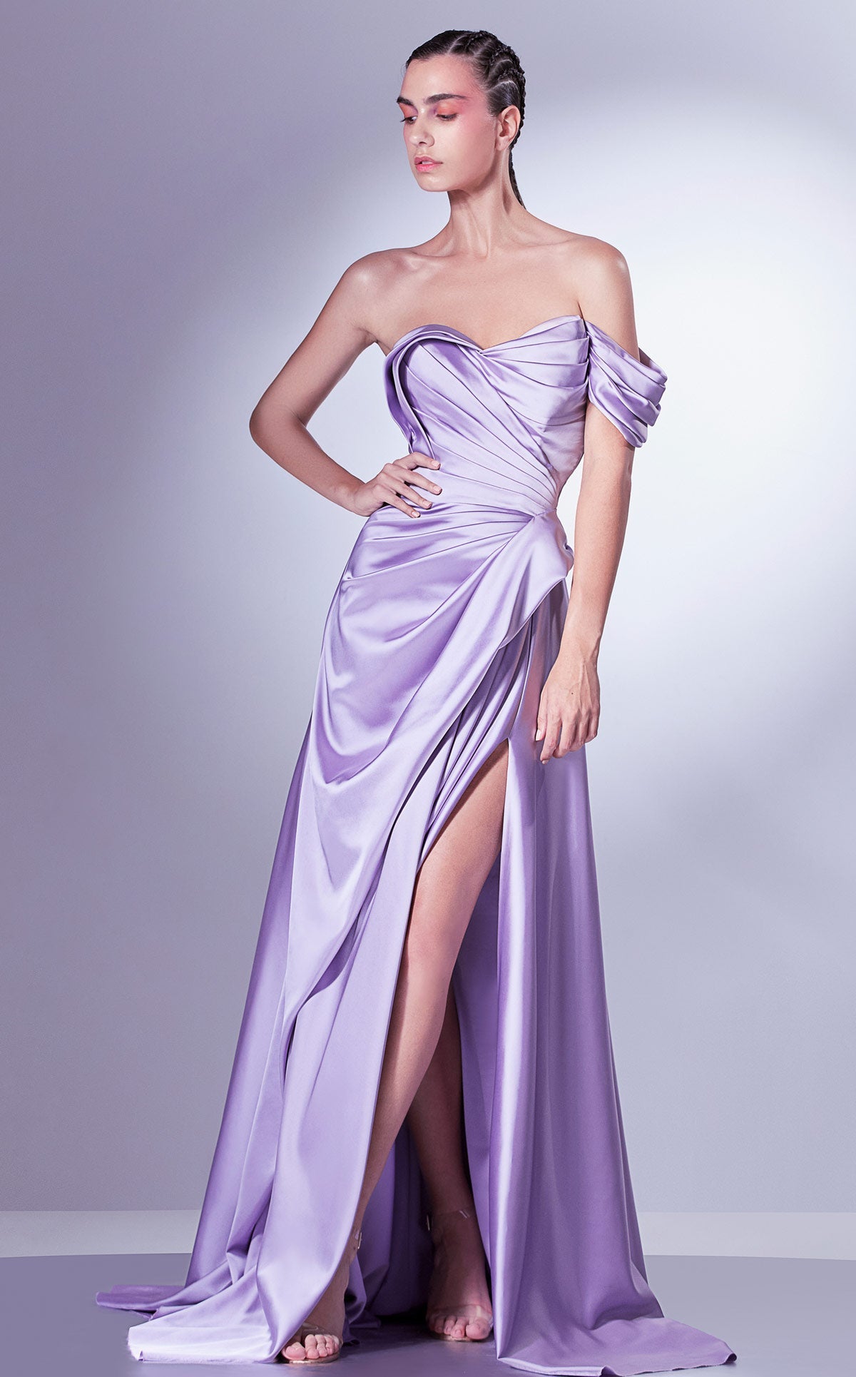 Gaby Charbachi G1329 Purple Strapless Sweetheart A-Line Slit Gown by MNM Couture