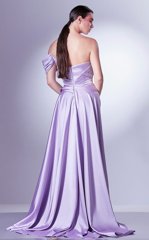 Gaby Charbachi G1329 Purple Strapless Sweetheart A-Line Slit Gown by MNM Couture