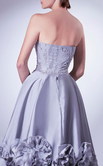 Gaby Charbachi G1330 Silver Strapless Sequined Gown with Overskirt by MNM Couture