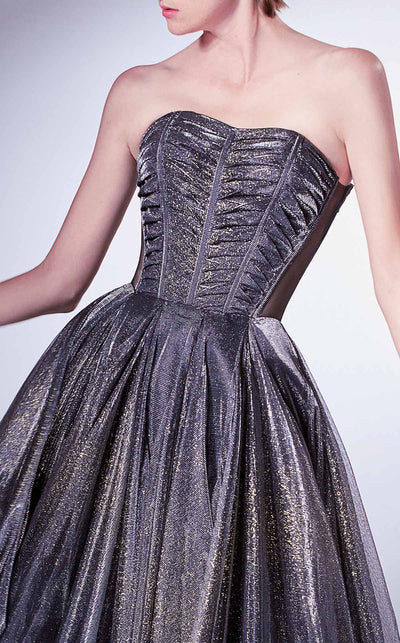 Gaby Charbachi G1331 Strapless Pleated Corset Gown in Grey