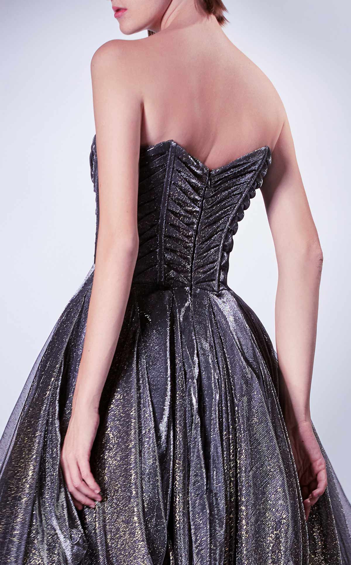 Gaby Charbachi G1331 Strapless Pleated Corset Gown in Grey