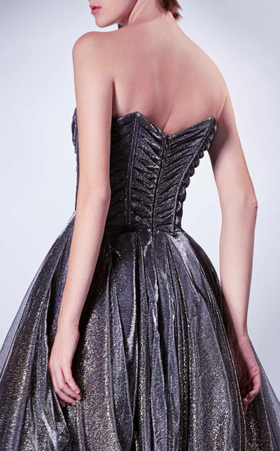 Gaby Charbachi G1331 Strapless Pleated Corset Gown in Grey