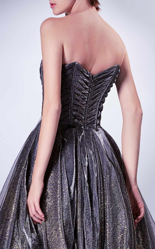 Gaby Charbachi G1331 Strapless Pleated Corset Gown in Grey