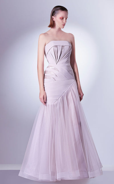 Gaby Charbachi G1343 Blush One-Shoulder Pleated Gown by MNM Couture