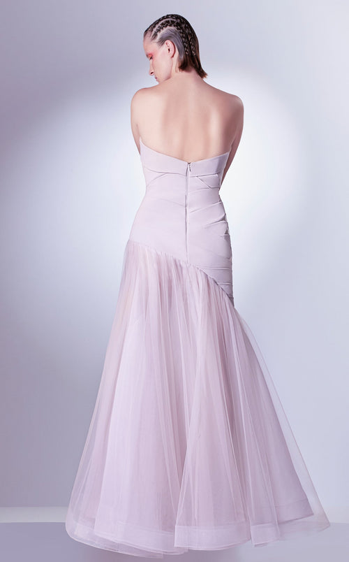 Gaby Charbachi G1343 Blush One-Shoulder Pleated Gown by MNM Couture