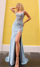 Chic Sheer-Bodice Long Dusty Blue Prom Dress – Nox Anabel G1365