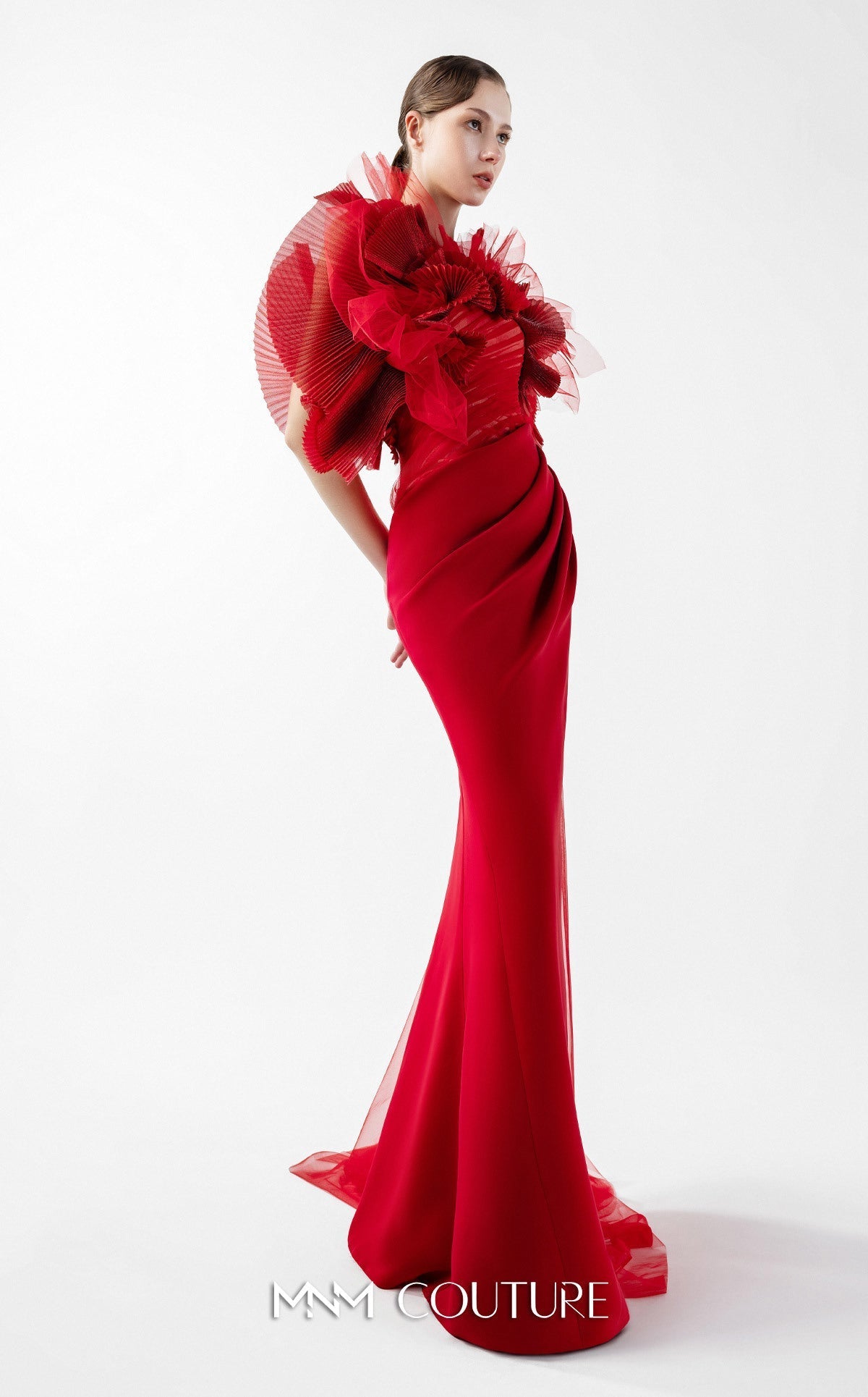 MNM Couture Gaby Charbachi G2001 Red Sleeveless Open Back Gown