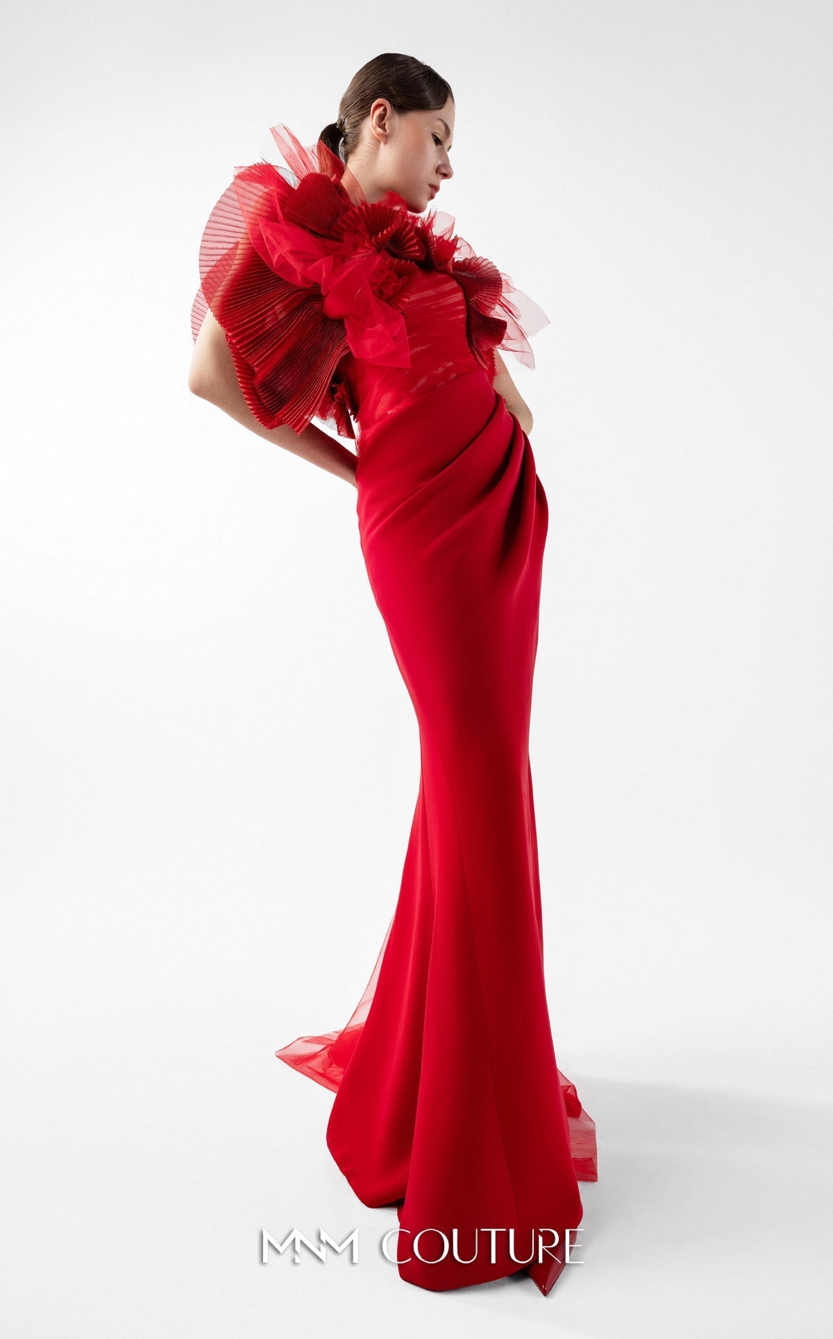 MNM Couture Gaby Charbachi G2001 Red Sleeveless Open Back Gown
