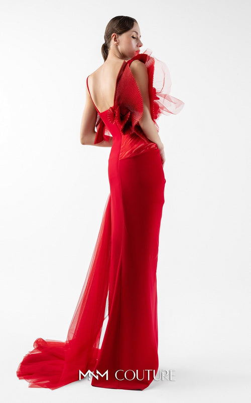 MNM Couture Gaby Charbachi G2001 Red Sleeveless Open Back Gown