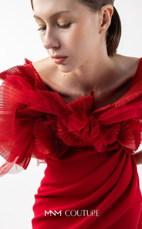 MNM Couture Gaby Charbachi G2001 Red Sleeveless Open Back Gown