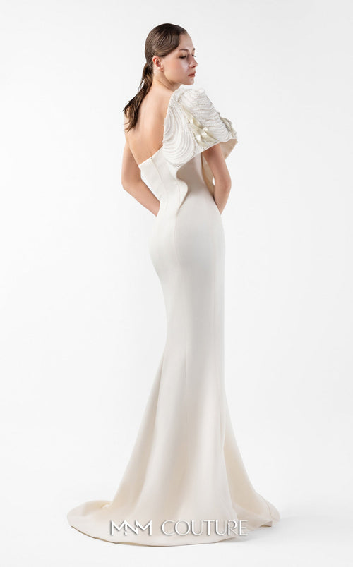Gaby Charbachi G2003 One-Shoulder Cream Evening Gown by MNM Couture
