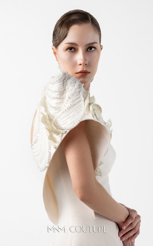 Gaby Charbachi G2003 One-Shoulder Cream Evening Gown by MNM Couture