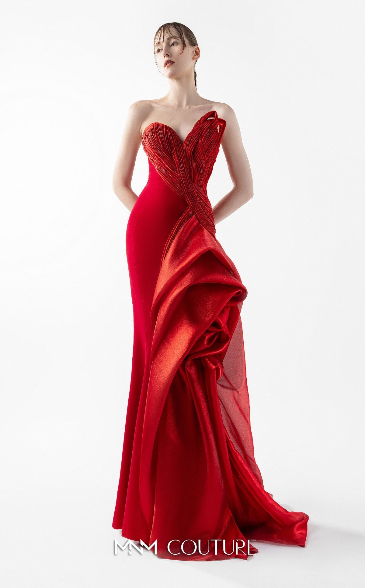 Gaby Charbachi G2006 Red Off-Shoulder Couture Evening Gown by MNM Couture