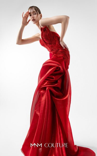 Gaby Charbachi G2006 Red Off-Shoulder Couture Evening Gown by MNM Couture