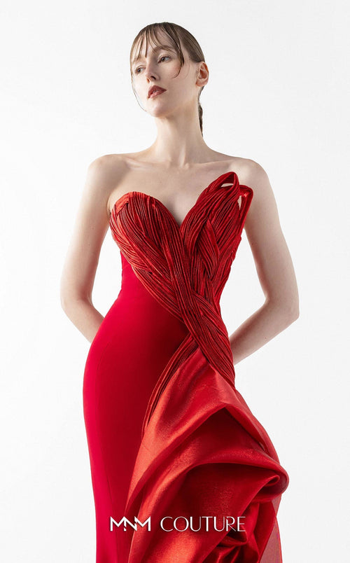 Gaby Charbachi G2006 Red Off-Shoulder Couture Evening Gown by MNM Couture
