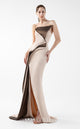 Gaby Charbachi G2011 Gold Off-Shoulder Gown with High Slit by MNM Couture