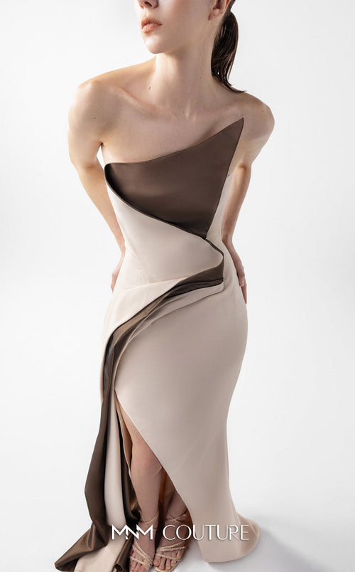 Gaby Charbachi G2011 Gold Off-Shoulder Gown with High Slit by MNM Couture