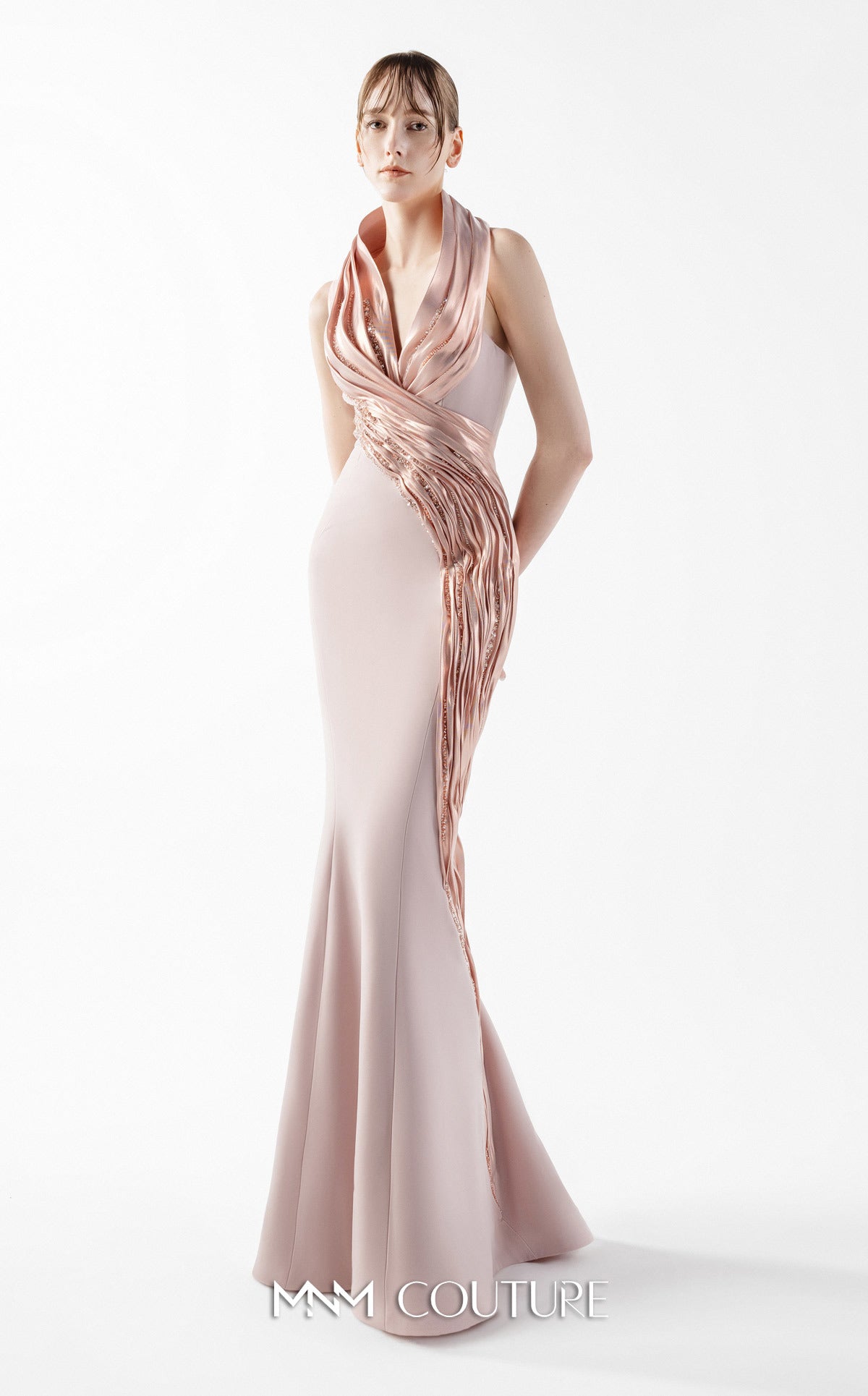 Gaby Charbachi G2012 Powder Halter Open Back Couture Gown by MNM Couture