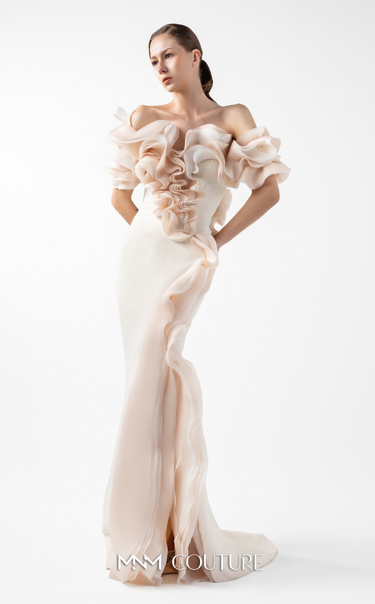 Gaby Charbachi G2013 Blue Off-Shoulder Couture Evening Gown by MNM Couture