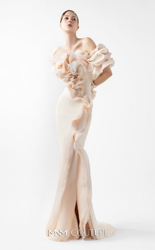 Gaby Charbachi G2013 Blue Off-Shoulder Couture Evening Gown by MNM Couture