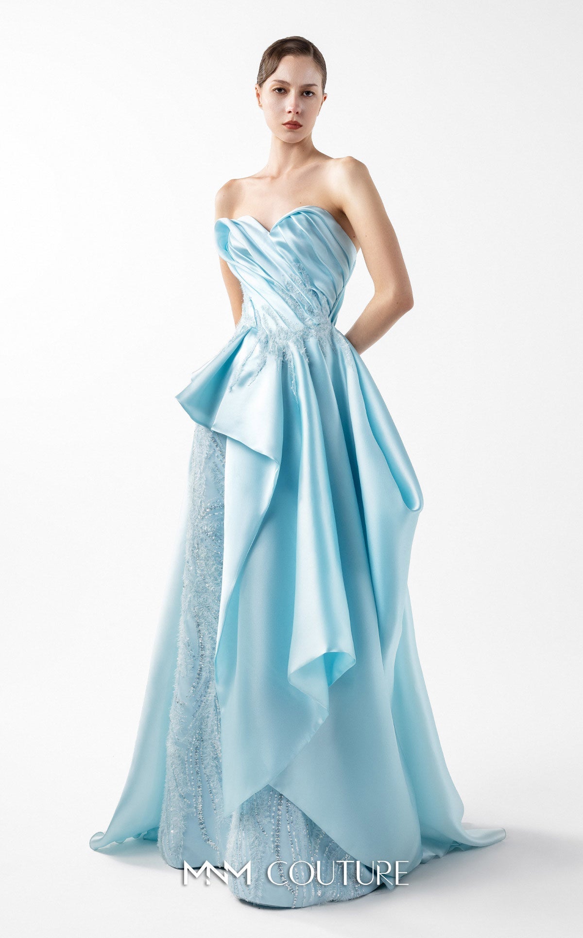 Gaby Charbachi G2014 Blue Lace Peplum Couture Evening Gown