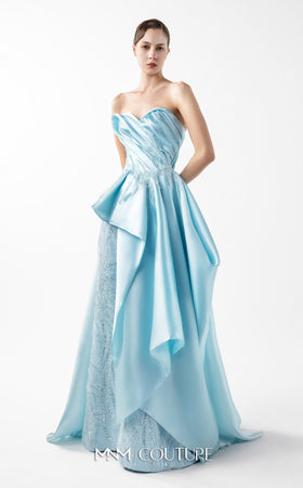 Gaby Charbachy G2014 Blue Lace Peplum Couture Evening Gown