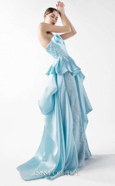 Gaby Charbachi G2014 Blue Lace Peplum Couture Evening Gown