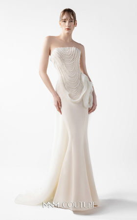 Gaby Charbachy G2015 Strapless Pearl Lace Mermaid Gown in Cream by MNM Couture