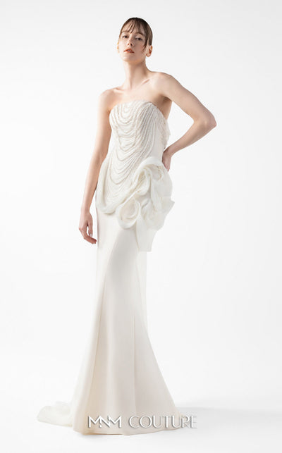 Gaby Charbachi G2015 Strapless Pearl Lace Mermaid Gown in Cream by MNM Couture